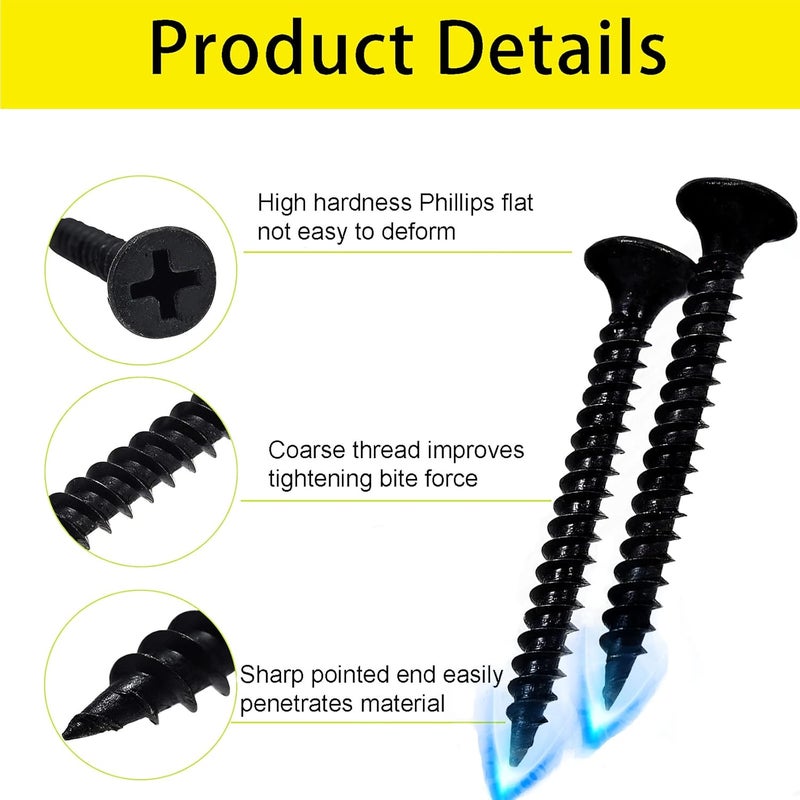LERNOU #6 Wood Screw Assembly Kit, Phillips Drive Flat Head Self Tapping Screw Set, Kitchen Cabinet Drywall Small Screws 300 Pcs, Length 5/8" to 2", Oxide Coated Deck Black or DIY Fasteners. - Image 3